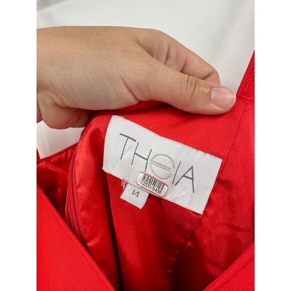 Theia Red Side Panel Sleeveless Sweetheart Sheath Dress Size 14 - Picture 7 of 7